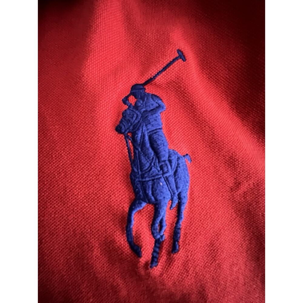 Polo Ralph Lauren Polo Shirt Mens Red Blue Big Pony Custom Slim Fit Knit XL - Picture 3 of 7